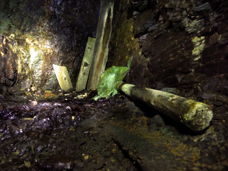 Mineralised remains of timbers in a Cornish mine.