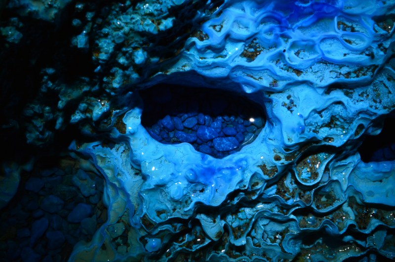 Bright blue copper mineral formations found in a Cornish Tin Mine in the Gwennap District.