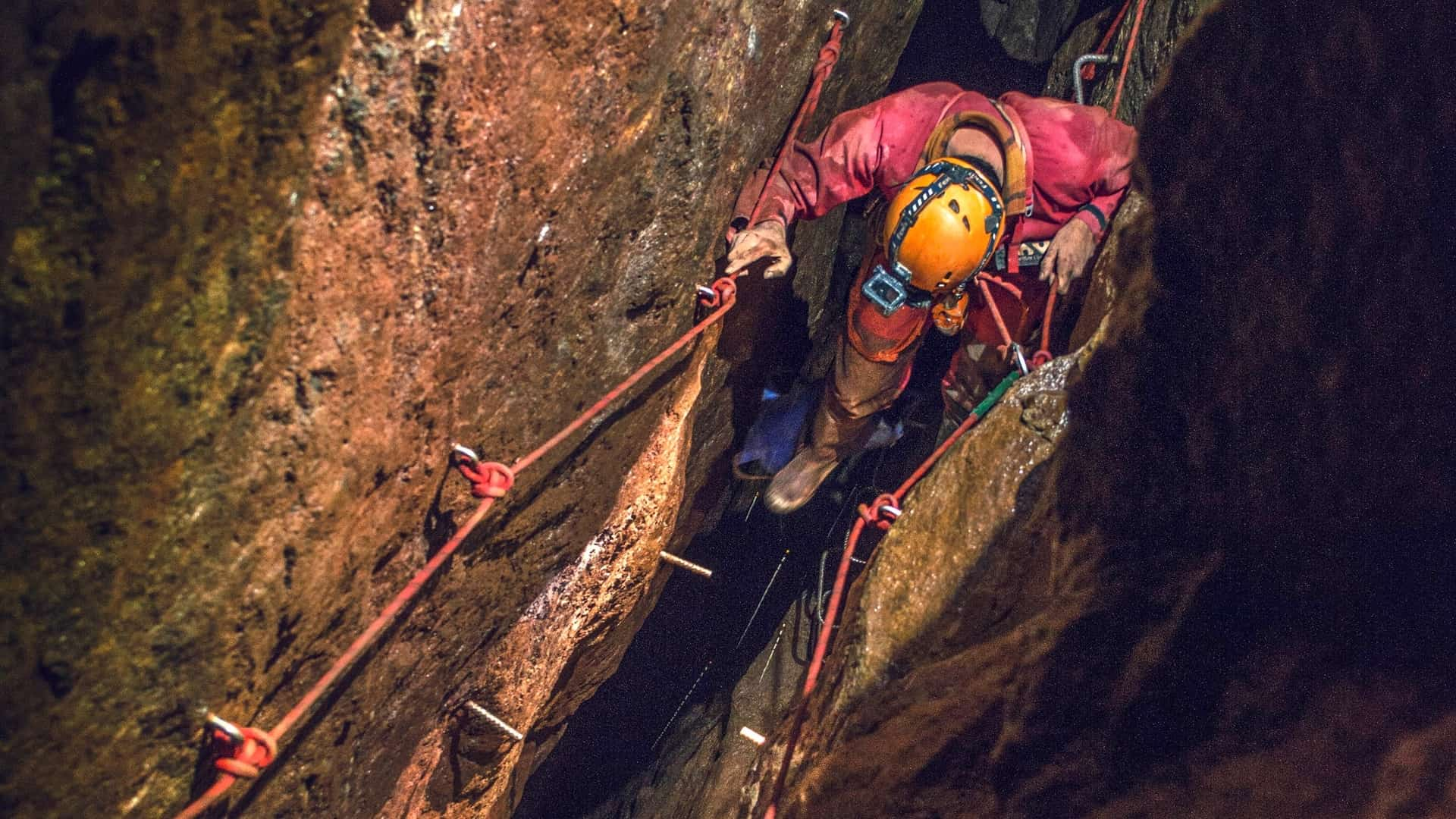 Traversing stoping in a Cornish tin mine near St. Just on an underground Adventure