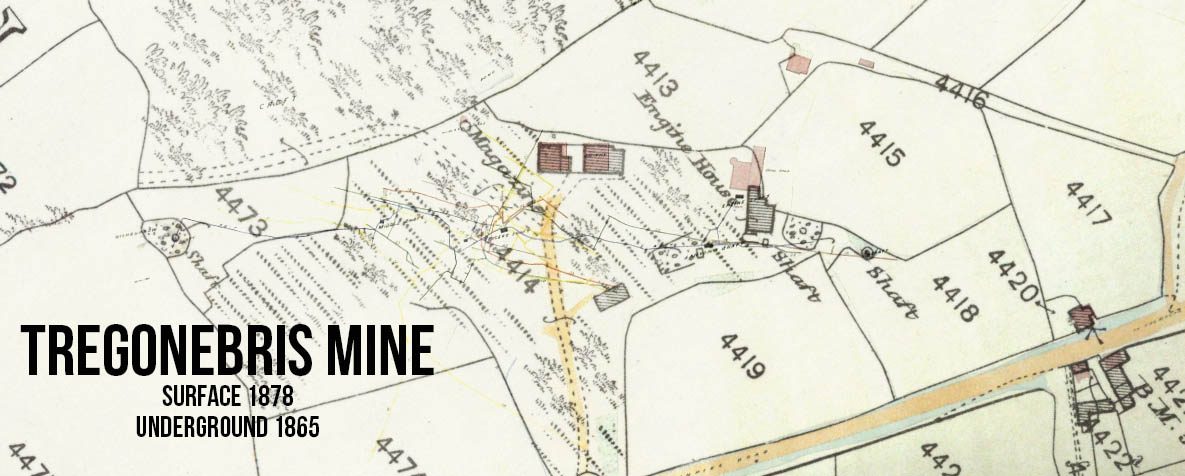 Map of Tregonebris Mine in the parish of Wendron, Helston, Cornwall