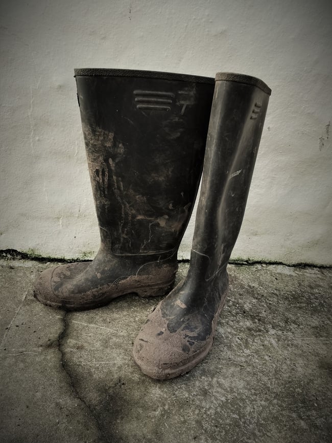 Wellington boots ready for a trip into a Cornish tin mine