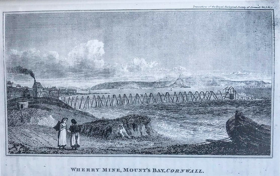 Artist's Impression of Wherry mine circa 1790. Mines in Penzance, Cornwall