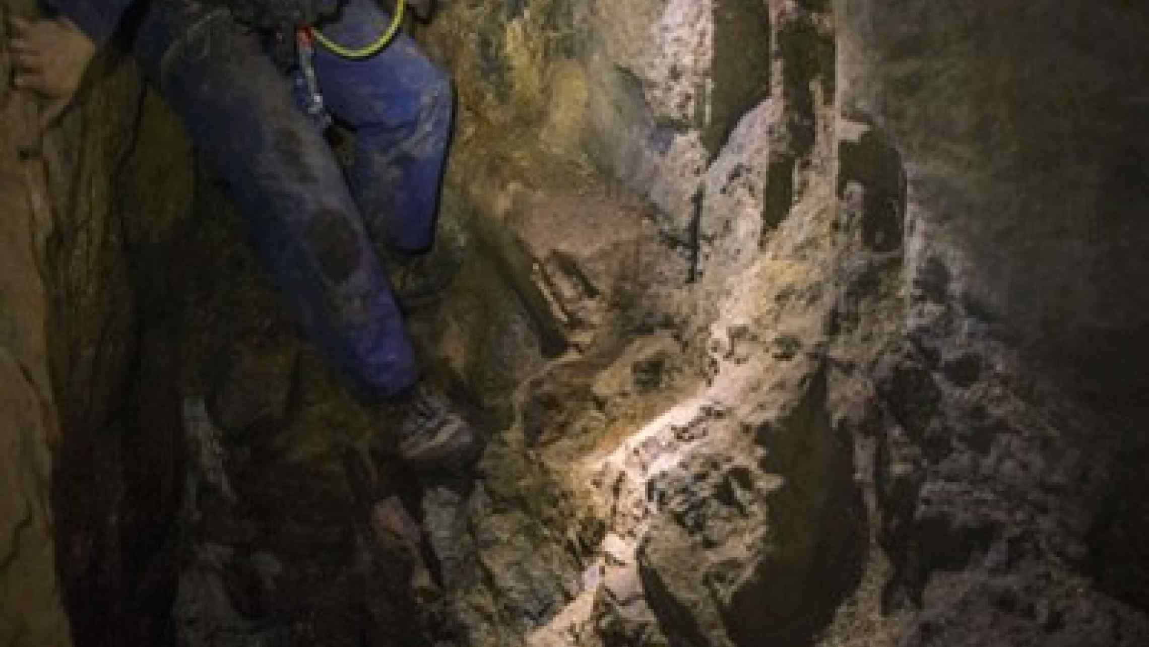 Caving style techniques being used to cross a Cornish mine shaft. Tin mines in Cornwall hold the best adventure day out!