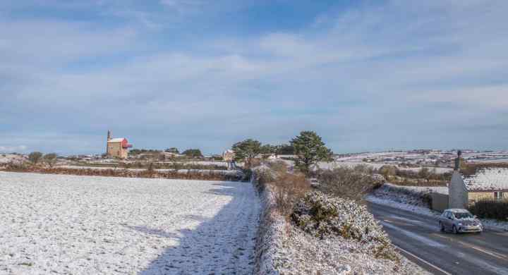 East Wheal Lovell Engine House in the snow. 