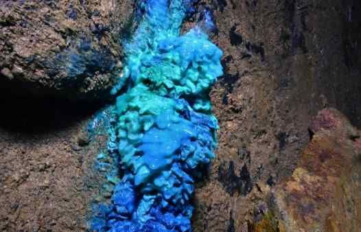 Kind of blue, copper minerals in Cornish tin and copper mines are stunning. See them on a mine tour adventure in Cornwall.